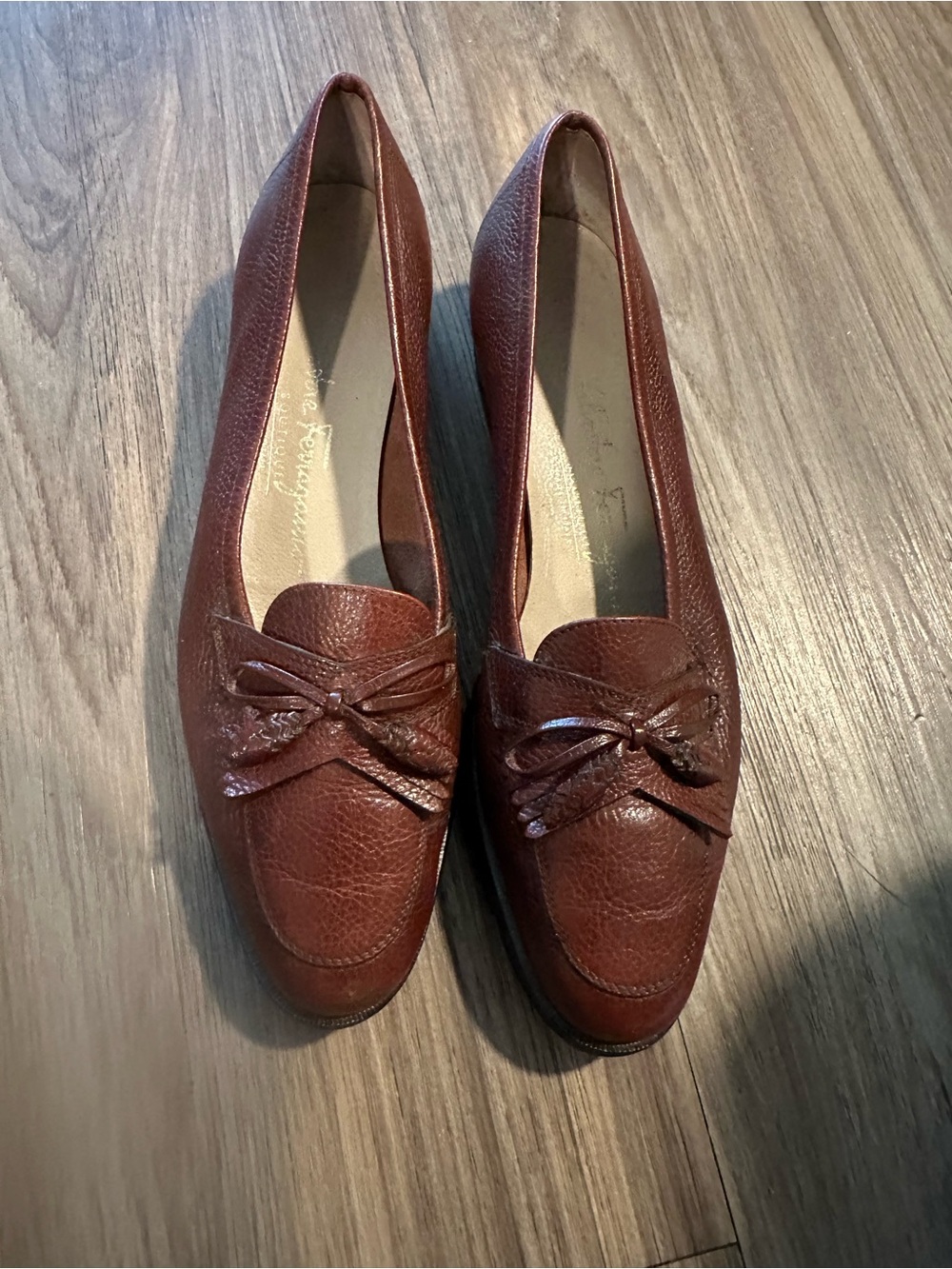 Salvatore Ferragamo Brown Leather Bow-Accent Loafers
